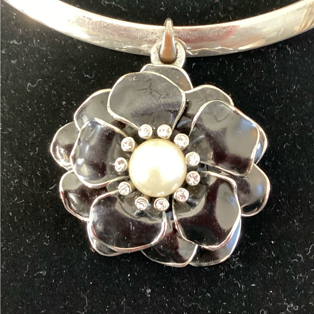 Black and Silver Layered Floral Necklace